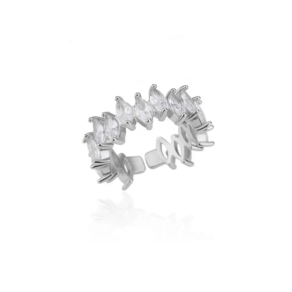Anelli a foglia a doppio strato con zirconi di lusso per le donne Anello in acciaio inossidabile color oro Boho Coppia gioielli Accessori anelli mujer