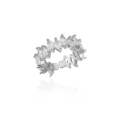 Anelli a foglia a doppio strato con zirconi di lusso per le donne Anello in acciaio inossidabile color oro Boho Coppia gioielli Accessori anelli mujer