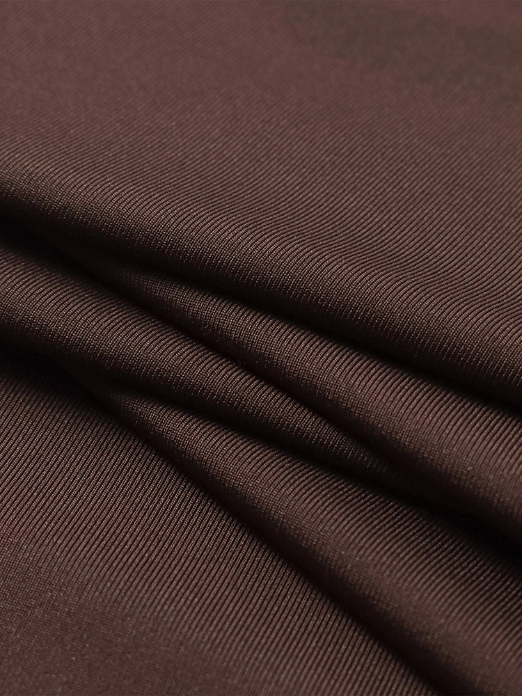 NewAsia Abito lungo da donna a maniche lunghe con collo asimmetrico e monospalla increspato aderente Fashion Club Party Maxi abiti Marrone Autunno