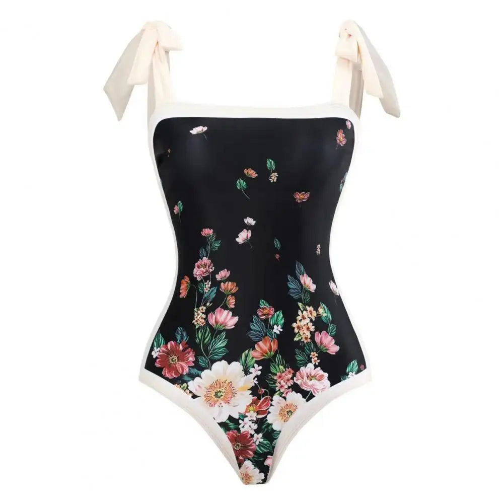 2 pezzi/set costume monokini da donna stampa vintage costume intero con cravatta al collo quadrato con gonna costume da bagno da donna con copertura da spiaggia