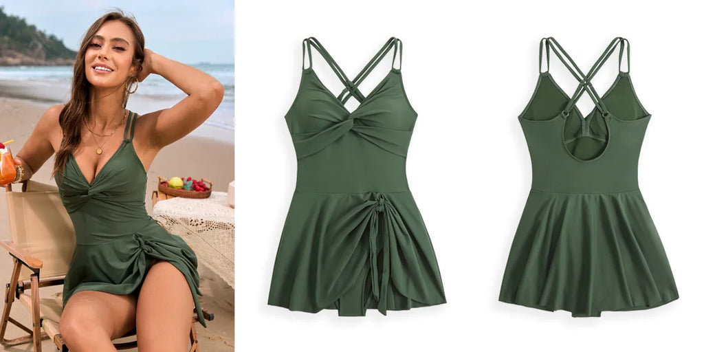 New digital printed twist pack cross skirt one-piece swimsuit conservative beach vacation one-piece swimsuit for women