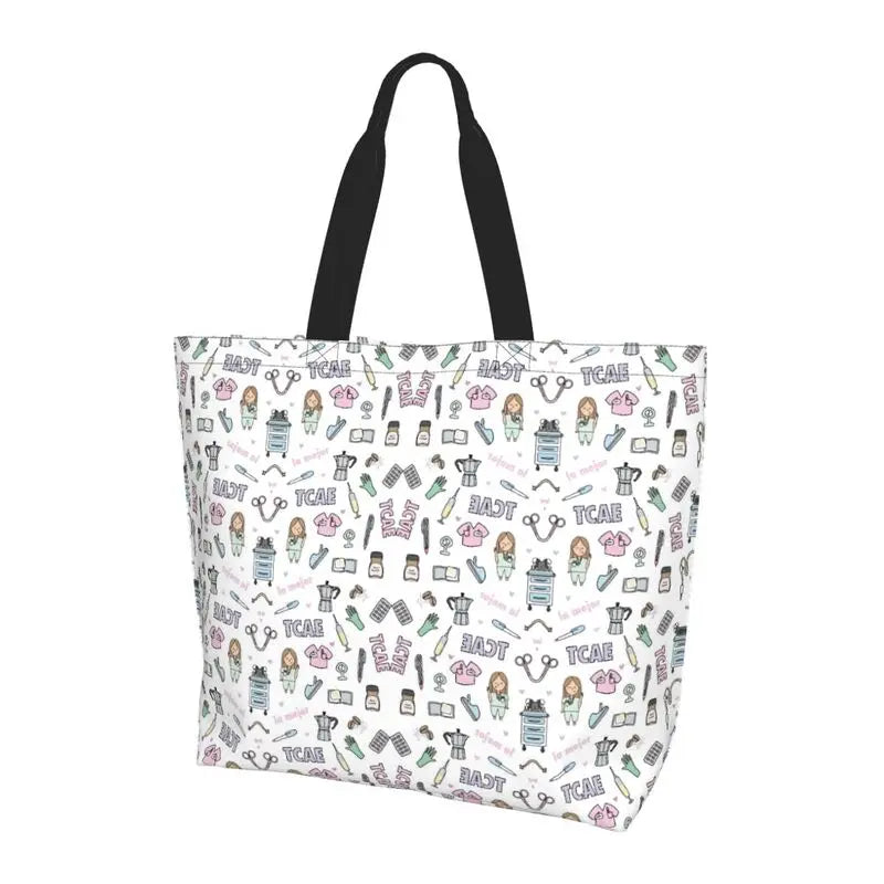 Personalizzato Enfermera En Apuros Dottore Infermiera Medica Borsa a tracolla Tote Bag di grande capacità Borse per le donne Borse per la spesa