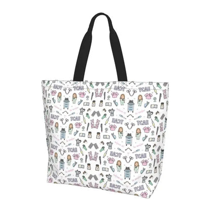 Personalizzato Enfermera En Apuros Dottore Infermiera Medica Borsa a tracolla Tote Bag di grande capacità Borse per le donne Borse per la spesa