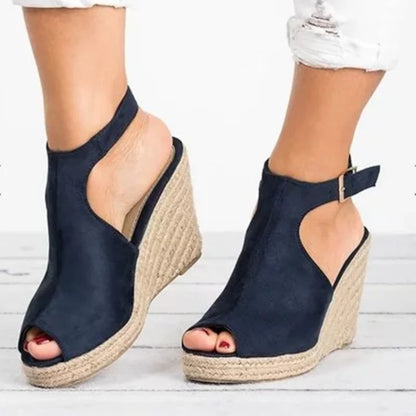 Sandali con tacco da donna Estate 2025 Espadrillas Sandali da donna Comfort Cinturino con fibbia Scarpe con plateau per donna Nuovi sandali con tacco