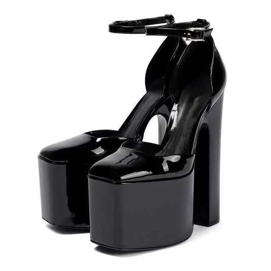 Sandali da donna estivi con tacco alto e punta quadrata, plateau con tacco grezzo, décolleté da donna con fondo spesso, scarpe singole da donna per matrimoni
