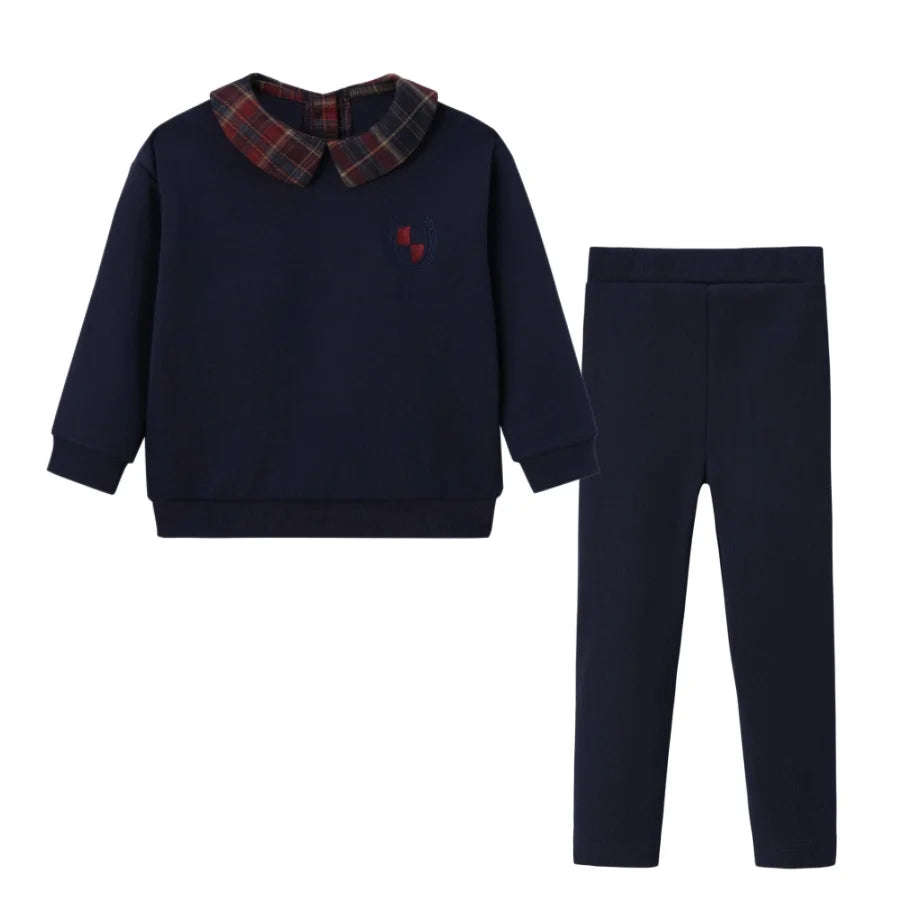 (Spedizione in 1 giorno) Collezione AW26 Denim Varsity, felpa in denim blu navy con ricami, tessuto per l'abbigliamento da giorno, abbigliamento per fratelli e sorelle
