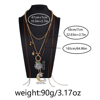ZAA Damen Schmuck Sonne&Mond Anhänger Halsketten Vintage Ethno-Stil Statement-Schmuck Hals-Accessoires