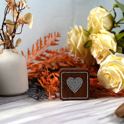 Portagioie con diamanti intarsiati, scatola per fedi nuziali in legno massello di noce, ricerca di matrimonio, anello di diamanti, regalo di San Valentino, gioielli