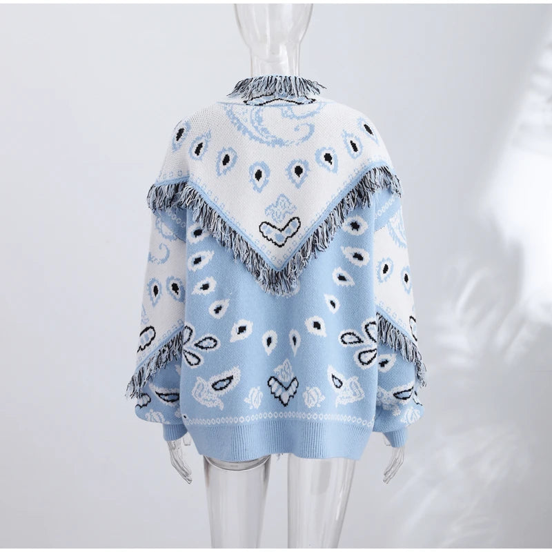 Cardigan Jacquard Lavorato a Maglia, Nuova Collezione Autunno 2026, Maglione Casual da Donna con Collo Alto e Maniche Lunghe, Cappotto in Maglia Stampata Larga