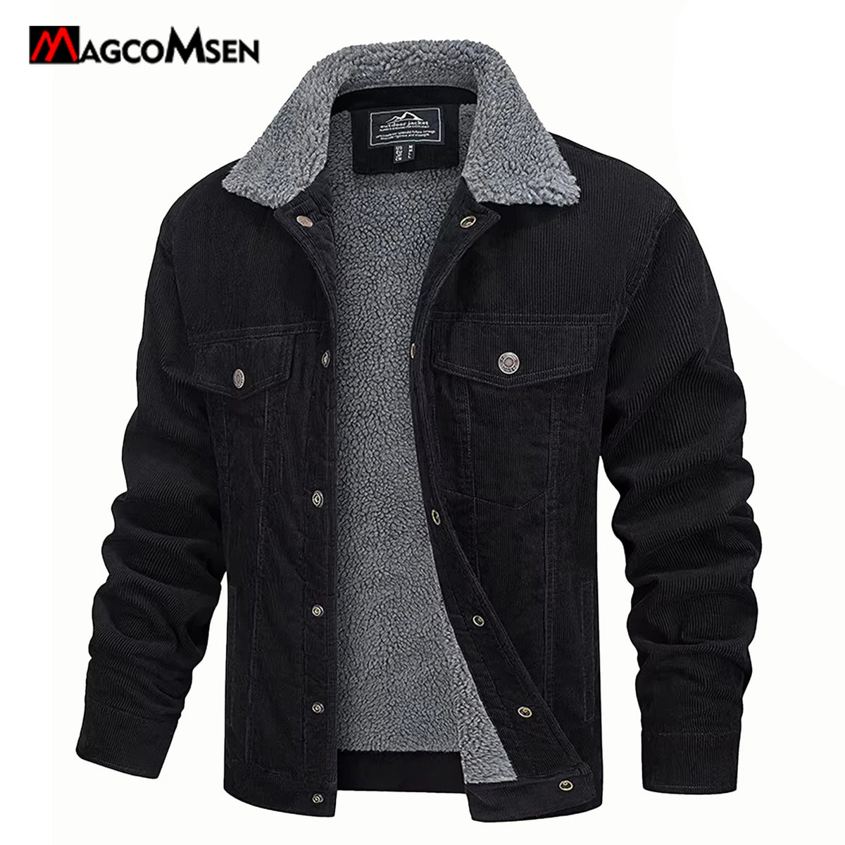 MAGCOMSEN Giacche di velluto a coste da uomo Giacca a vento in pile Sherpa vintage Cappotti invernali spessi e caldi Giacca di jeans casual multitasche