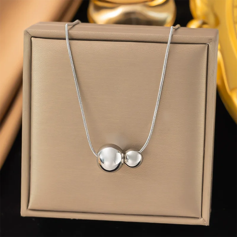 ANENJERY Collana a sfera rotonda in acciaio inossidabile 316L per donna Uomo Catena clavicola Nicchia Semplice gioielli fortunati Regali all'ingrosso