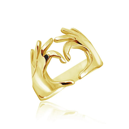 Huitan Double Hand Heart Love Coppia Anelli Anelli di apertura regolabili alla moda per donne/uomini Hug Hands Design Gioielli alla moda