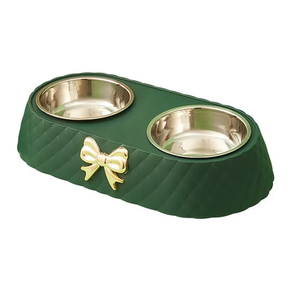 Forniture per animali domestici Papillon Bowknot Ciotola per cibo per gatti Base in PP Ciotola per cani Doppio accessorio per animali domestici in acciaio inossidabile Alimentazione Bere Doppia ciotola