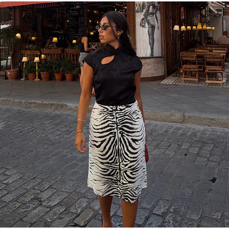 Gonna midi a righe zebrate da donna, a vita alta, dritta, elegante, aderente, casual, lunga, 2026, outfit moda street estivo e autunnale