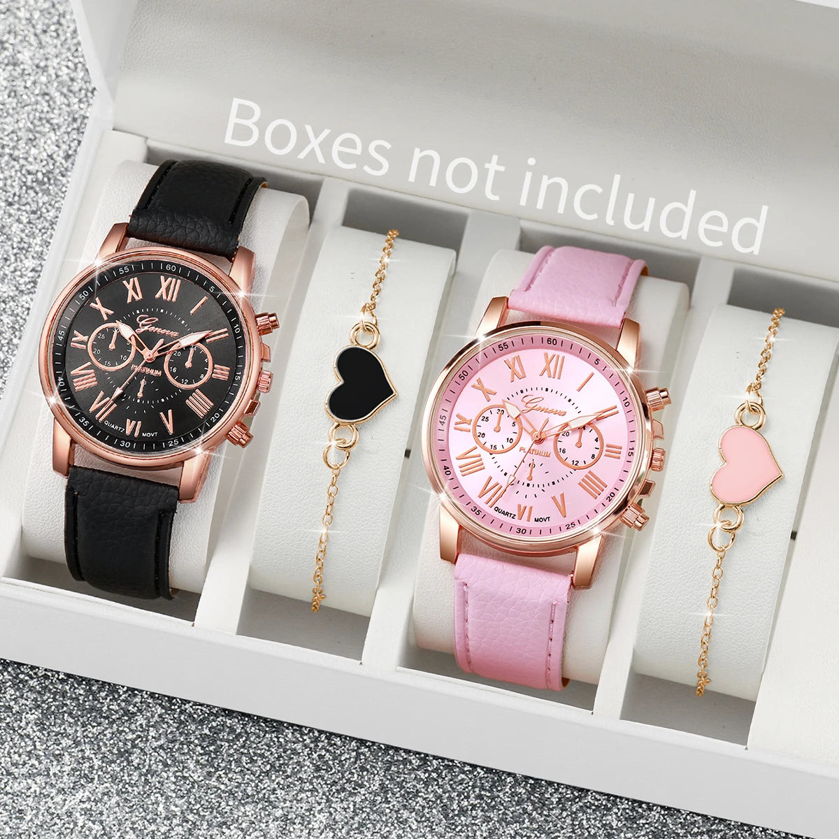 4 pezzi moda donna orologi semplice quadrante Roma orologio al quarzo cinturino in pelle da donna orologi da polso braccialetti a cuore set (senza scatola)