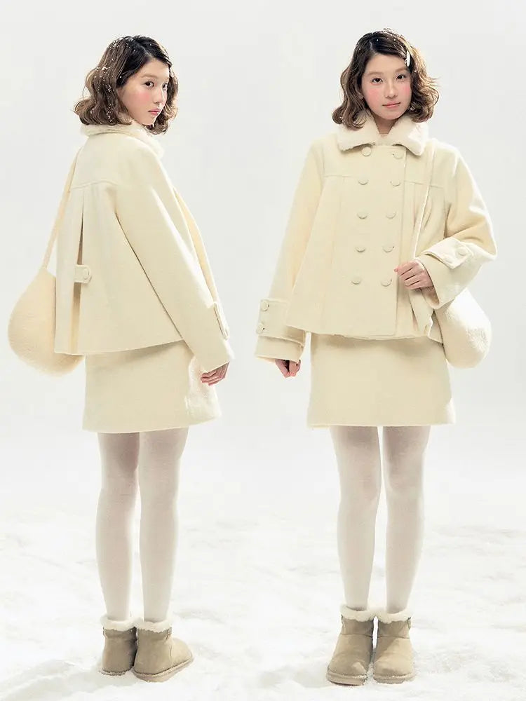 Set Vintage Coquette 2 Pezzi per Donna: Cappotto Trapuntato in Lana con Collo in Pelliccia e Gonna Mini a Quadri a Vita Alta, Abito Aderente, Outfit Casual Invernale