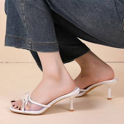 Damen Sommersandalen Elegante Sandalen Damen High Heels Mode Schmetterling Knoten offene Zehen Hausschuhe High Quality Marken Designer Damenschuhe