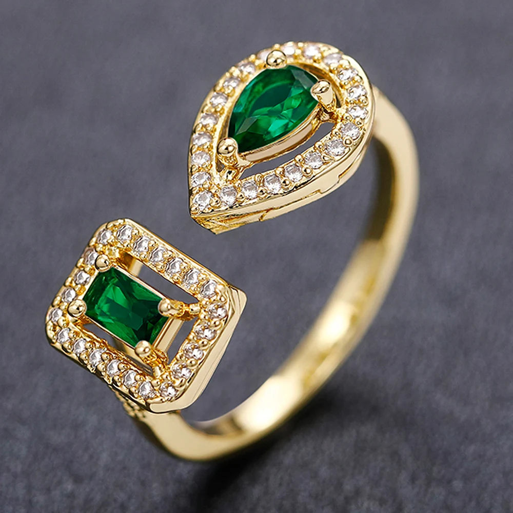 Huitan Anelli di apertura del polsino a forma geometrica per le donne Colore argento/Colore oro Nobile anello con zirconi cubici Accessorio Gioielli di moda