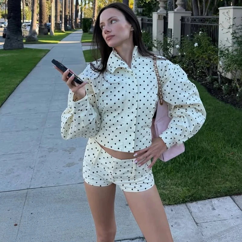 TARUXY Cappotto da giacca con stampa a pois alla moda Colletto alla coreana da donna Cappotto da lavoro a maniche lunghe Ins Hot Short Casual Giacche femminili