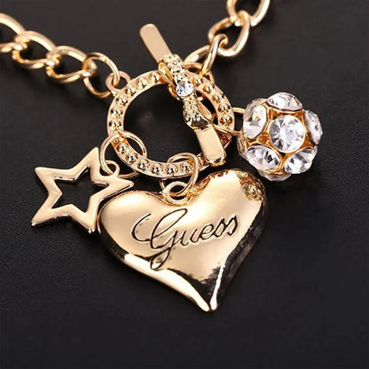 Bracciale con sfera di fuoco con stella di Halloween con ciondolo a forma di cuore grande per le donne, perla d'imitazione, chiusura con ciondolo carino, gioielli con braccialetto da donna
