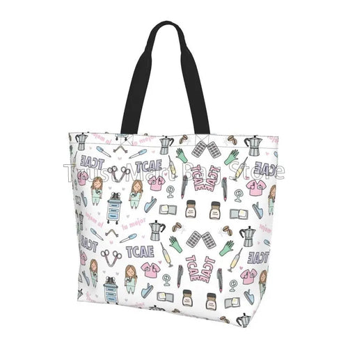 Personalizzato Enfermera En Apuros Dottore Infermiera Medica Borsa a tracolla Tote Bag di grande capacità Borse per le donne Borse per la spesa