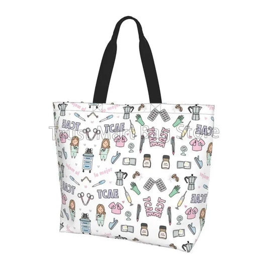 Personalizzato Enfermera En Apuros Dottore Infermiera Medica Borsa a tracolla Tote Bag di grande capacità Borse per le donne Borse per la spesa