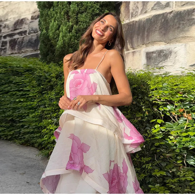 Abito Lungo da Donna con Stampa, Scollo a V, Maniche a Campana, Bordo a Foglia di Loto, Vita Alta, Vestito Maxi Aderente, Elegante Abito da Sera per Feste