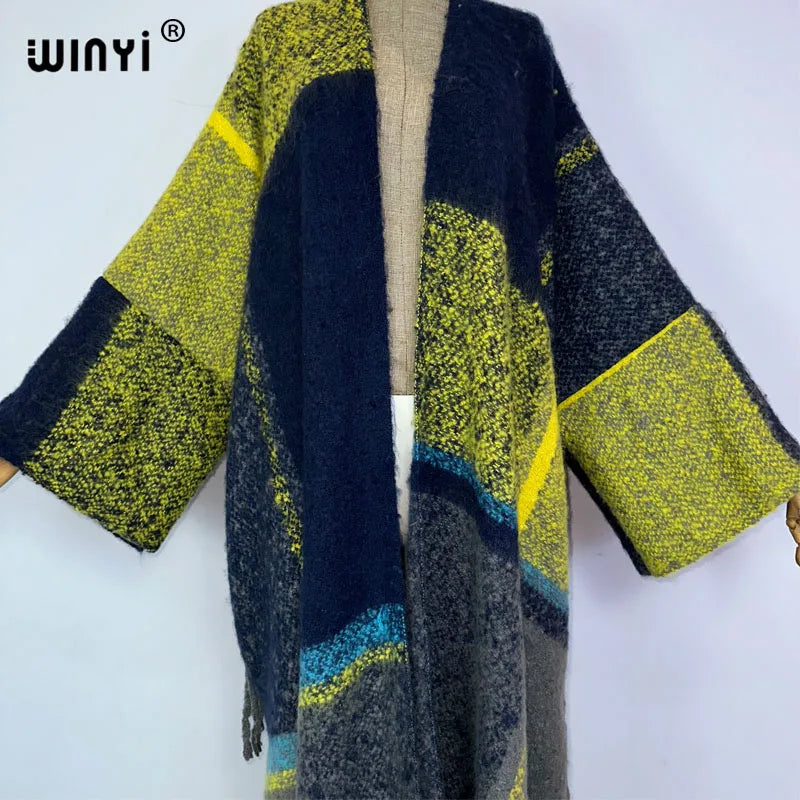 WINYI cappotto invernale per donna stile retrò stampa nappe cappotto lungo di lusso in pelliccia sciolto spesso caldo lungo piumino cardigan moda