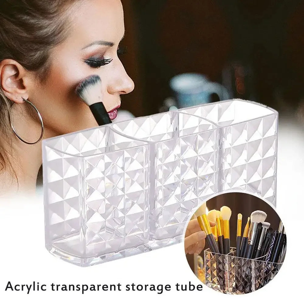 Organizzatore per Pennelli da Nail Art a 3 Scomparti, Porta Eyeliner da Scrivania, Espositore per Cosmetici e Penne, Porta Pennelli da Trucco in Acrilico