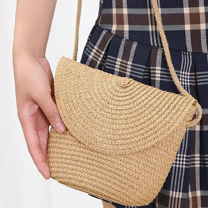 Borsa a tracolla in paglia a forma di conchiglia intrecciata a mano Borsa a tracolla per bambini Borsa da spiaggia estiva in paglia Portafoglio per busta per ragazze Wowen