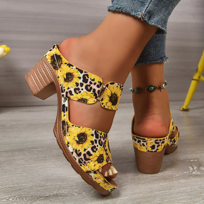 Sandales d'été légères à talons hauts pour femmes, nouvelles sandales élégantes à bout ouvert et talon épais, mules décontractées à bride arrière pour femmes 2026