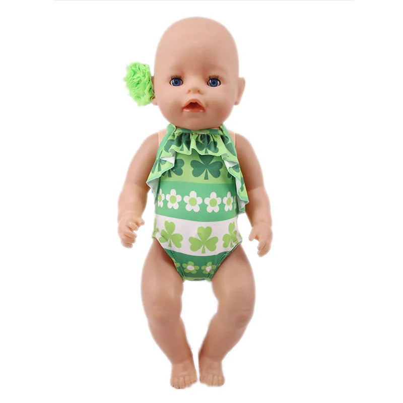Costume da bagno per bambini in diversi stili, grazioso costume intero per bambole da 43 cm, accessori per bambole americane da 18 pollici, regali giocattolo per ragazze