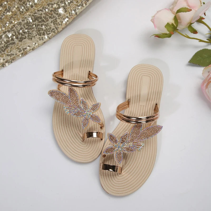 Pantofole da donna estive Sandali glitter Pantofole antiscivolo Infradito con punta in foglia d'acero Scarpe da spiaggia alla moda Pantofole piatte da esterno 2025
