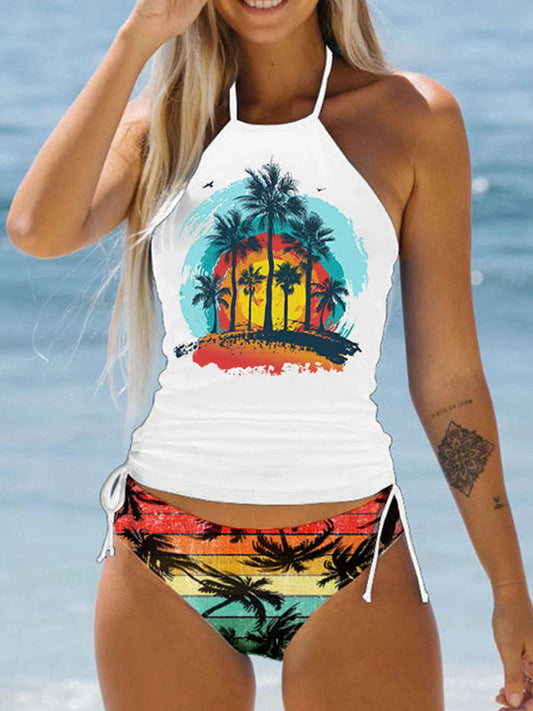 Vigorashely 2026 Print Push Up Tankini Lwo Whist Neckholder Gebunden Damen 2-teiliger Badeanzug Rückenfrei Strand Bademode