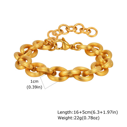 Braccialetti a ginocchiera robusti e audace da donna, bracciale a catena a maglie con fibbia OT in acciaio inossidabile placcato oro senza appannamento