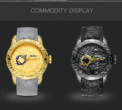 BIDEN impermeabile sport uomo orologi Dragon Design orologio al quarzo per uomo cinturino in Silicone orologio da polso orologio maschile Relogio Masculino