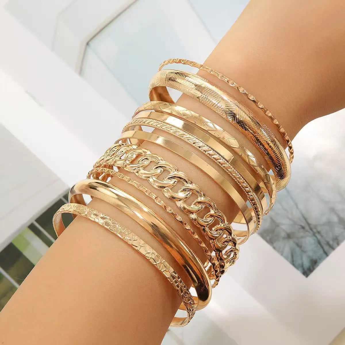 10 Pezzi Bracciale da Donna Semplice con Design Bohemien Retrò a Fascia Larga, Gioielli da Sposa