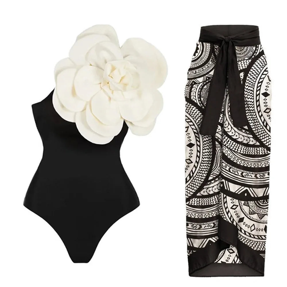 Costume da bagno floreale con stampa floreale con volant monospalla blu Set copricostume singolo micro monokini costumi da bagno sexy per ragazze Summer Beach