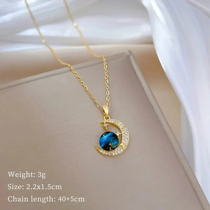 Collana di lusso leggera in acciaio al titanio con serie Star per donna, colore oro, pianeta, luna, astronauta, collane con ciondolo, gioielli, regali