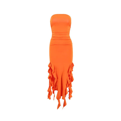 Women's Summer Sexy Dress New Summer Straight Shoulder Lace Dress With Jellyfish Stylish And Design DressFlouce