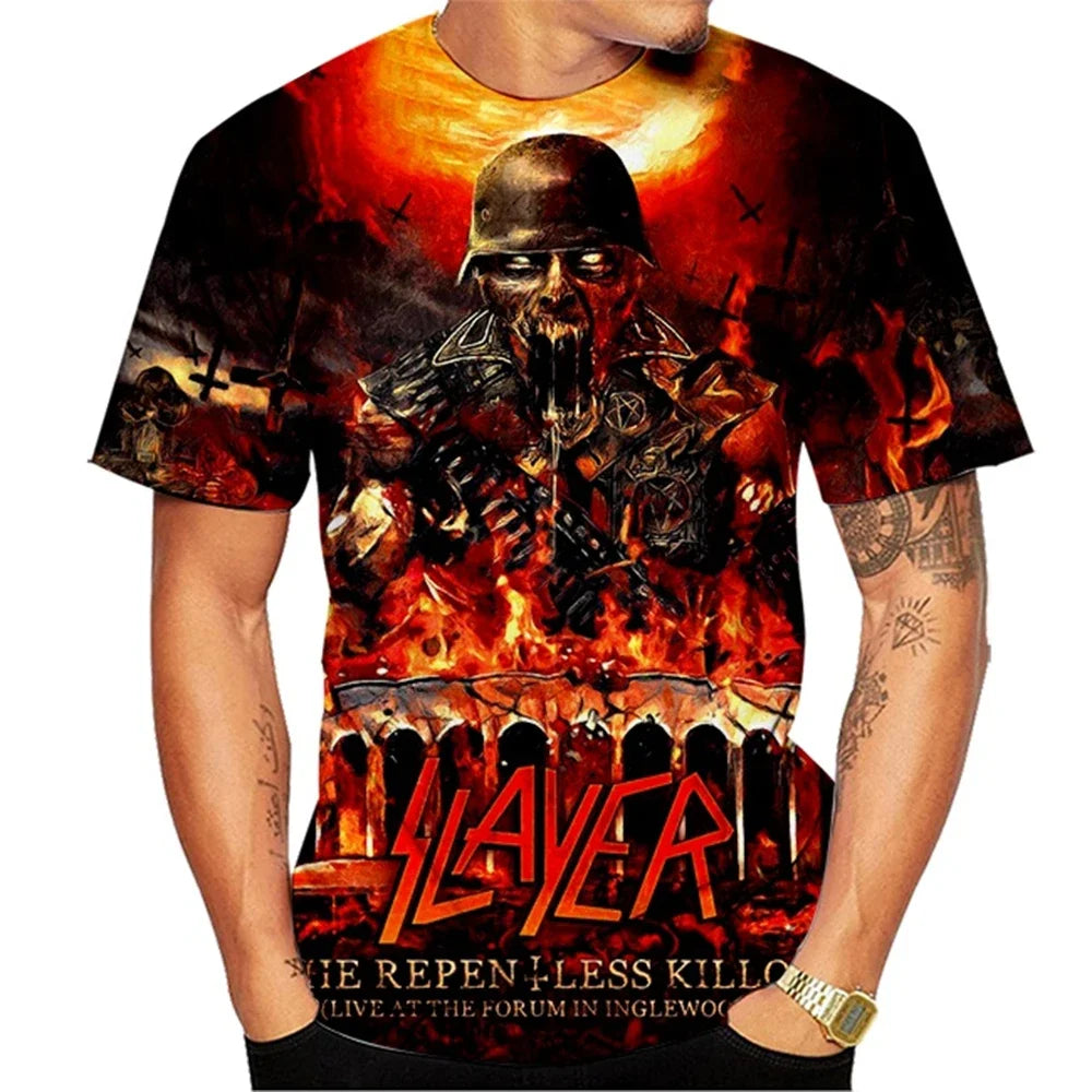 Nuova Moda Estiva: T-shirt da Uomo con Stampa 3D di Band Musicali, Heavy Metal, Personalizzata, Collo Tondo, Abbigliamento Maschile