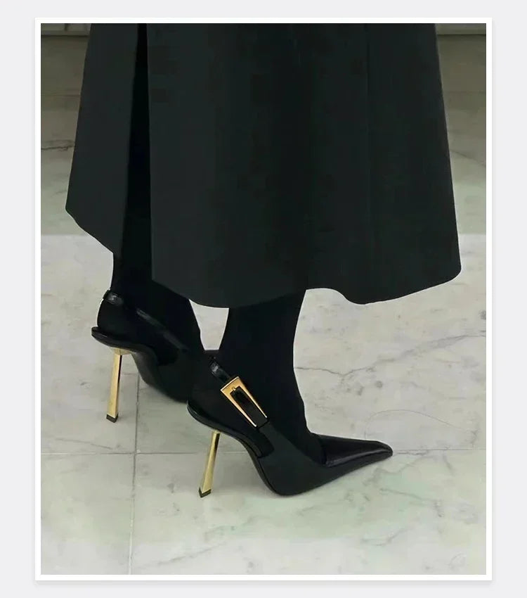 New Autumn 2024 Square Toe Slim Heel Retro Toe Women's Shoes with Patent Leather High-heeled Sandals