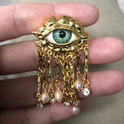 Donne Vintage occhi di Demon spilla spille esagerato stile alla moda imitato perla ragazze occhi malvagi delicati nappe distintivo gioielli