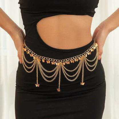 Chaîne de corps en métal pour l'été, chaîne de taille en or, argent et perles à pompon, style ethnique cœur, accessoires de plage