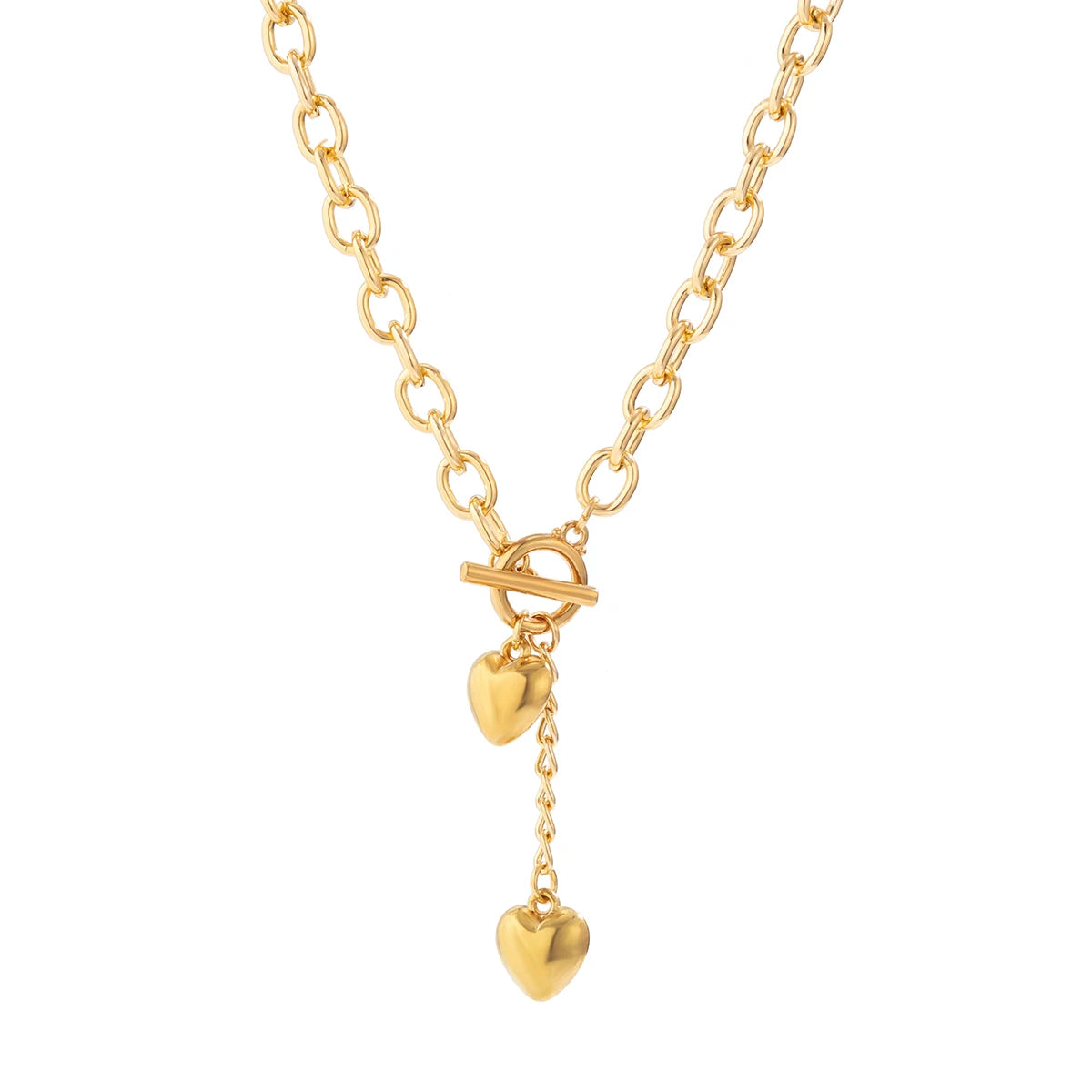 IngeSight.Z Collana a catena lunga con ciondolo a forma di cuore in metallo retrò per donna Collana girocollo con fibbia OT color oro punk