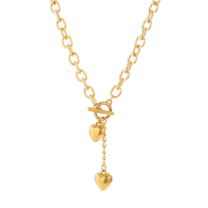 IngeSight.Z Collana a catena lunga con ciondolo a forma di cuore in metallo retrò per donna Collana girocollo con fibbia OT color oro punk