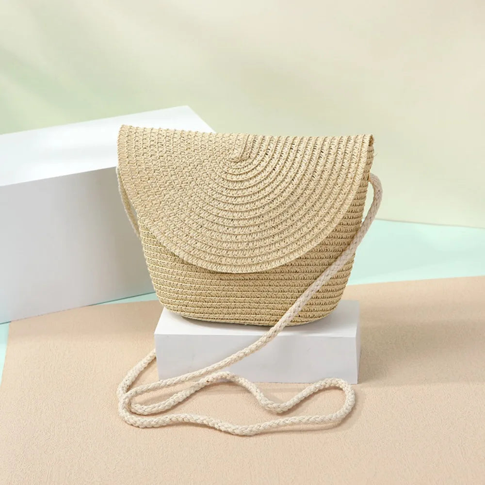 Borsa a tracolla in paglia a forma di conchiglia intrecciata a mano Borsa a tracolla per bambini Borsa da spiaggia estiva in paglia Portafoglio per busta per ragazze Wowen