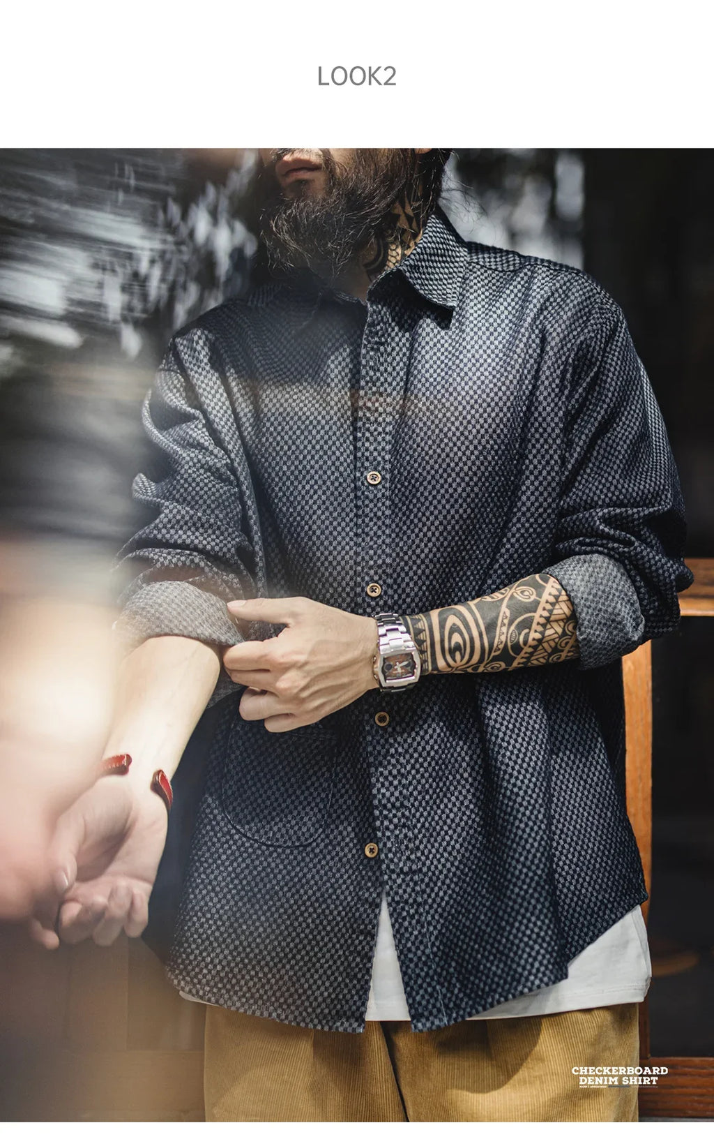 Maden Camicia di jeans a maniche lunghe ampia retrò Giacca monopetto con risvolto a quadretti per uomo Capispalla versatile primaverile e autunnale