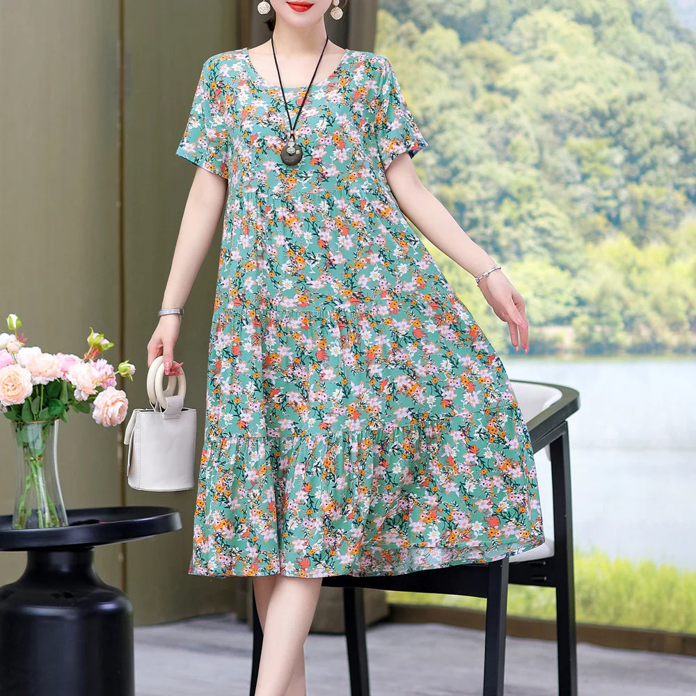 Nuovo Vestito Delle Donne di Estate Vestito Estivo 2024 Casual abito a maniche corte Abiti Femminili O-Collo Robe Abiti della Boemia di Grandi Dimensioni