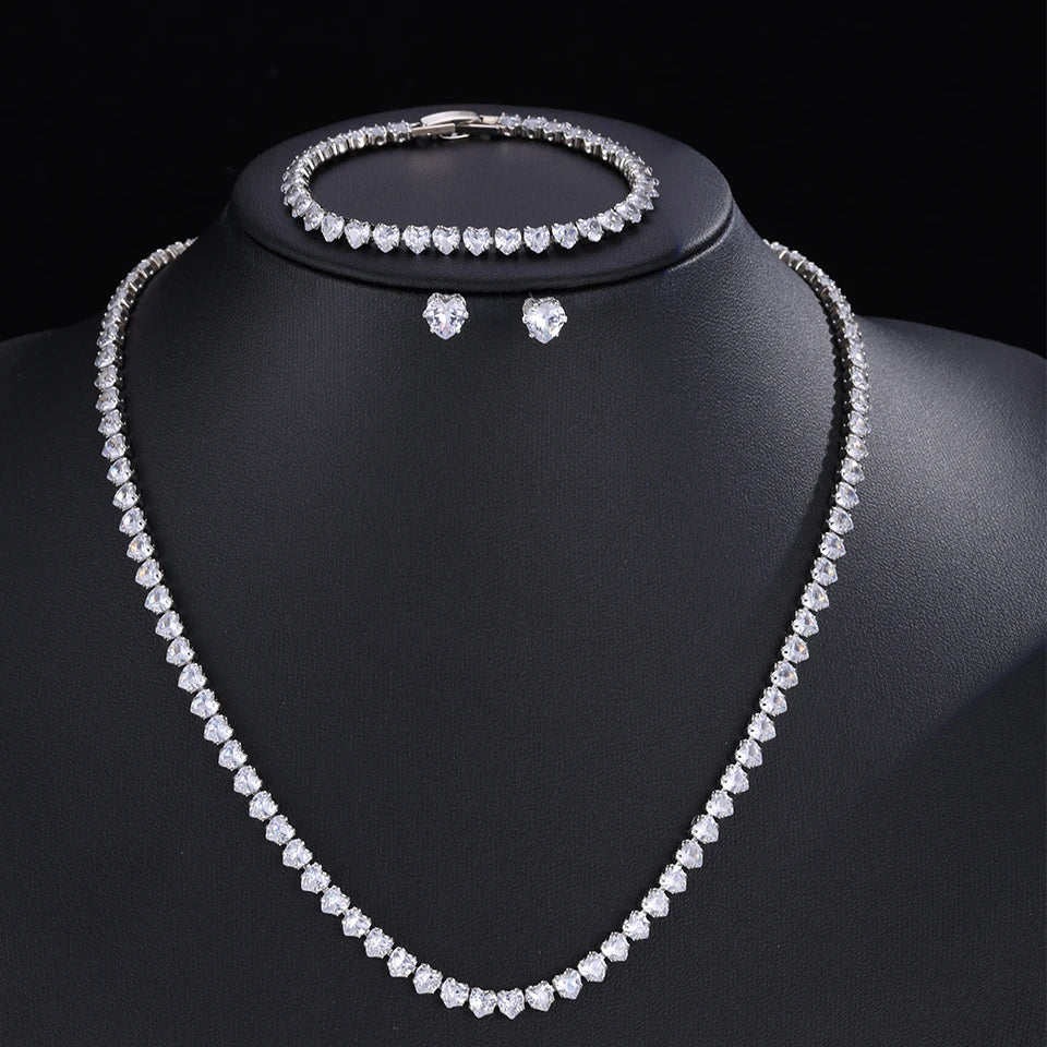 ZAKOL Gorgeous Buling AAA Clear Round Cubic Zirconia Collana da sposa Orecchini Set di gioielli da festa per le donne